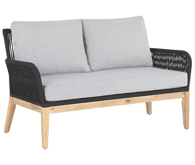 Beliani Conjunto lounge Madeira de acácia MERANO Branco/ Bege
