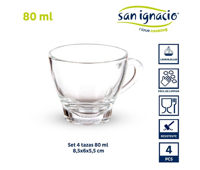 Conjunto de 4 xícaras de café com alça coleção VIVALTO Transparente