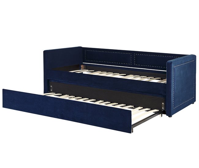 Beliani Cama com estrado Bombazine MIMIZAN Azul Marino