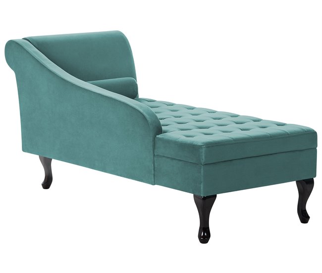 Beliani Chaise longue à direita Veludo PESSAC Azul/ Verde