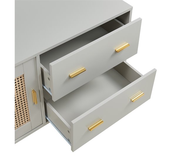 Armário de TV Susa 2 portas de correr de polyrattan [en.casa] 160 Bege