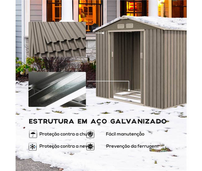 Abrigo de Jardim Aço Galvanizado e PP Outsunny Cinza