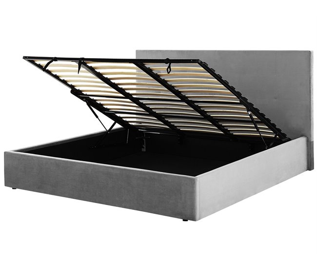 Beliani Cama com armazenamento Veludo LORIENT 197x216 Cinza Claro