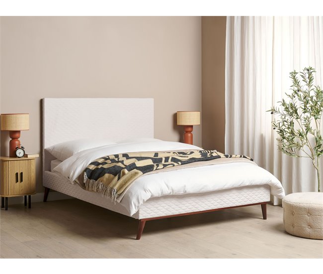 Beliani Cama com estrado Veludo BAYONNE 151x212 Branco/ Bege