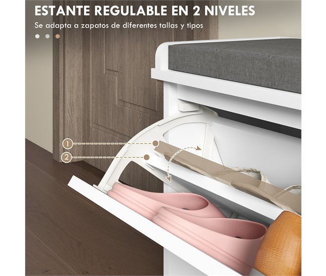 Banco Sapateira MDF, melamina de madeira, poliéster HOMCOM Branco