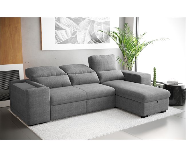 Chaise longue com cama HOXTON Cinza