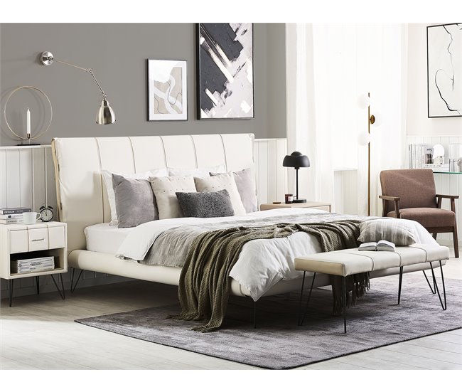 Beliani Cama com estrado Pele sintética BETIN 220x230 Areia