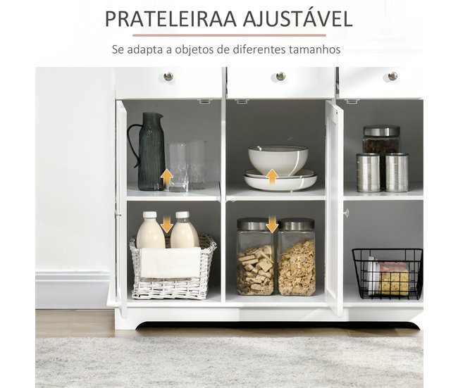 Aparador de Cozinha MDF e Madeira de Borracha HOMCOM 101 Branco