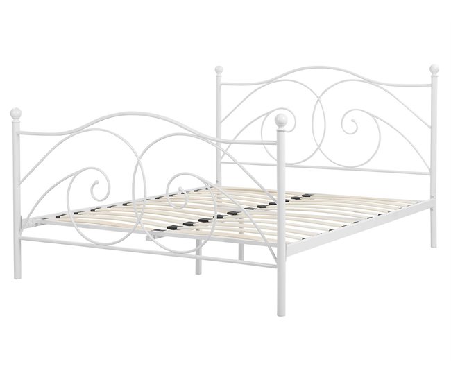 Beliani Cama com estrado Metal DINARD 167x208 Branco