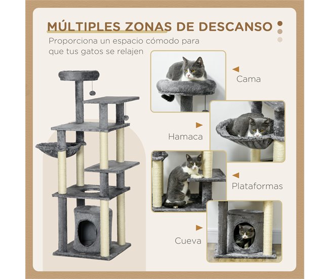 Arranhador para Gatos Aglomerado de Madeira, poliéster e Sisal Cinza