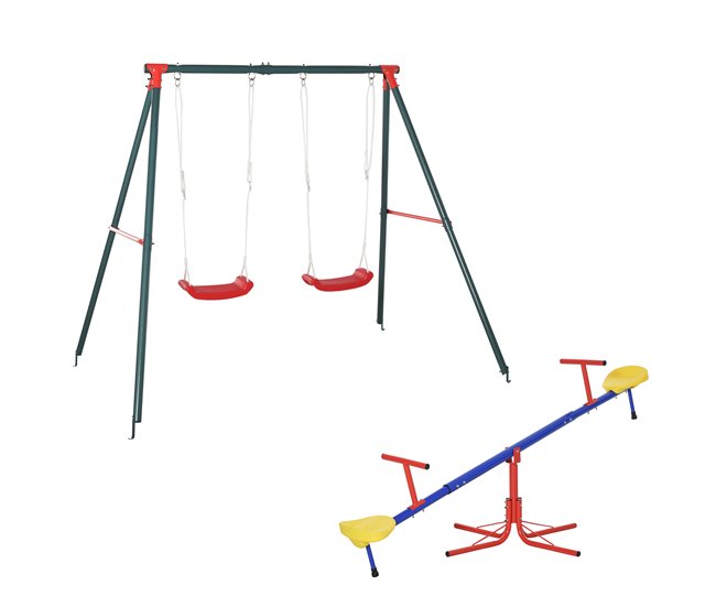 Conjunto de Baloiços para Crianças Metal, PE e PP Outsunny Multicor