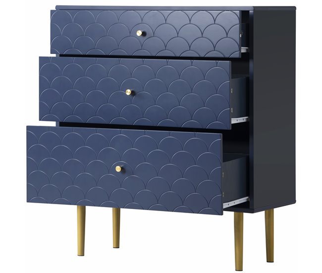 Cómoda com 3 gavetas e pés em metal