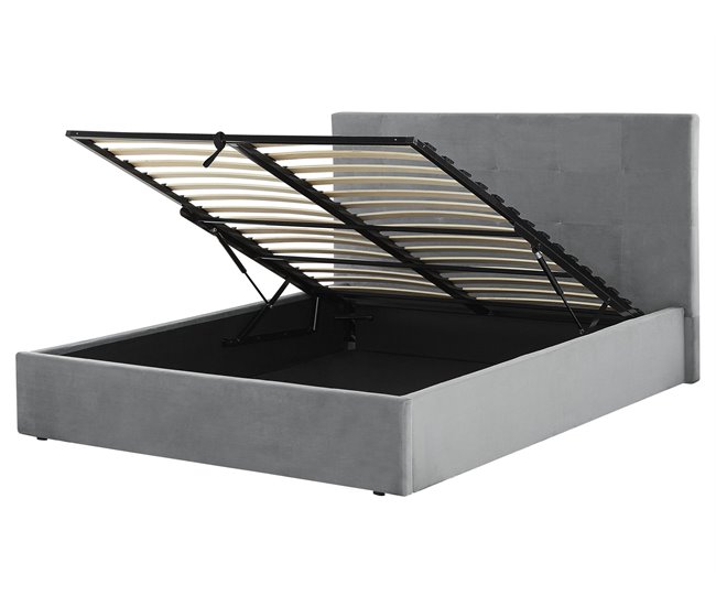 Beliani Cama com armazenamento Veludo LORIENT 177x216 Cinza Claro