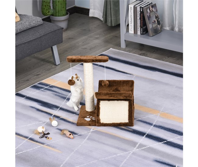 Arranhador para Gatos Aglomerado de Madeira, Pelúcia e Sisal Castanho