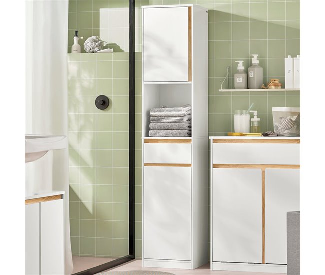 Armário alto de casa de banho com 1 gaveta BZR80-W SoBuy Branco