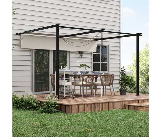 Pérgola de Parede Poliéster e Aço Outsunny Cru
