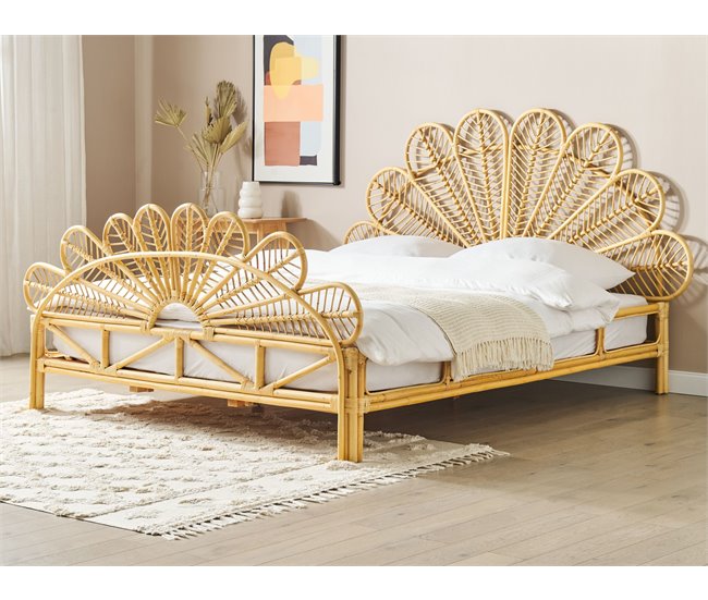 Beliani Cama com estrado Rattan/vime FLORENTINE 187x207 Castanho