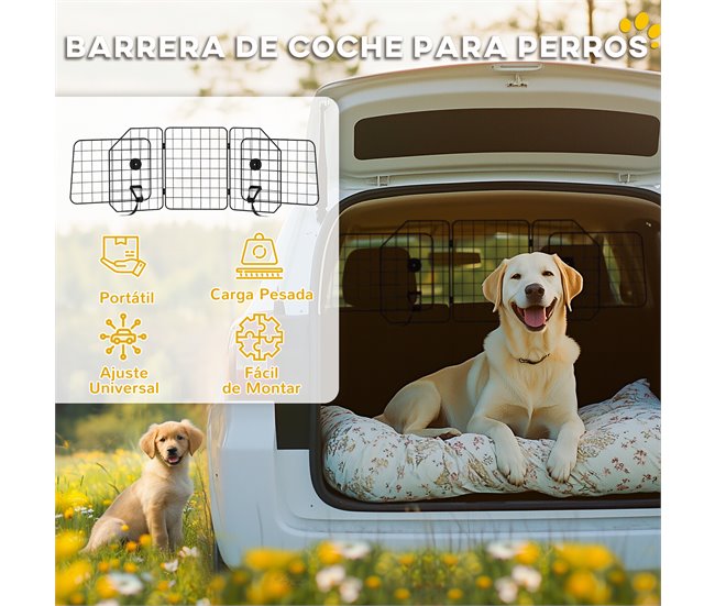 Separador de carro para cães aço PawHut Preto