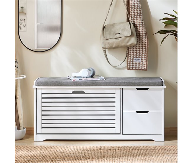 Banco para sapatos com almofada almofadada FSR185-W SoBuy PT Branco