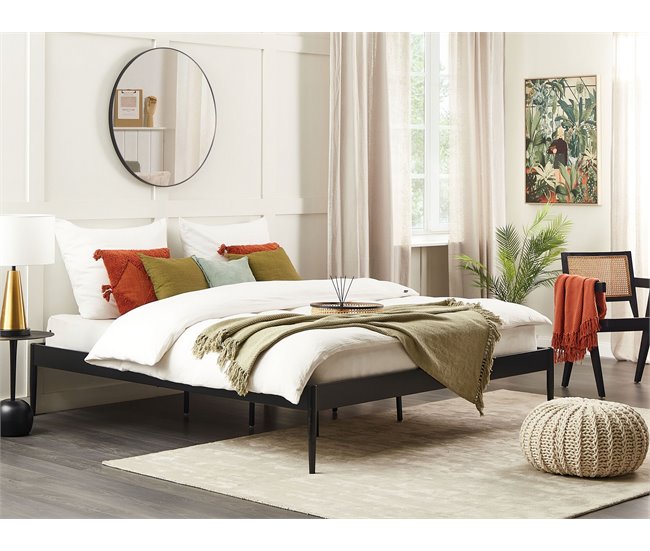 Beliani Cama com estrado Aço VAURS 187x206 Branco