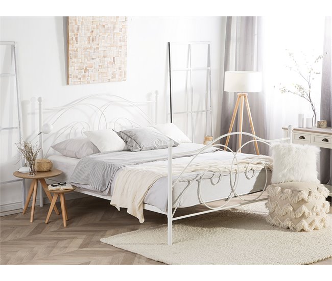 Beliani Cama com estrado Metal DINARD 167x208 Branco