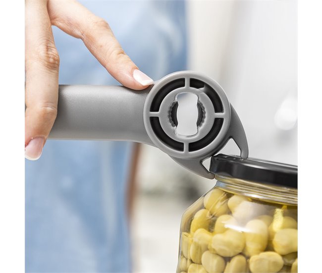 Abre-garrafas Regulável Multifunções para Frascos, Latas e Garrafas Cinza