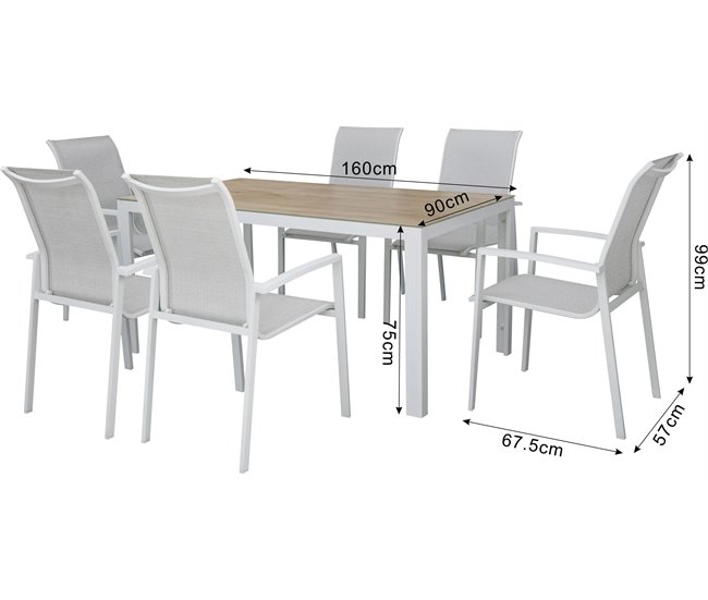 Set de jardim com mesa e 6 cadeiras ANZIO cor cinzenta Branco