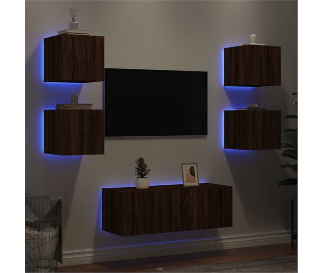 6 pcs móveis parede p/ TV - Módulos de TV 60 Castanho