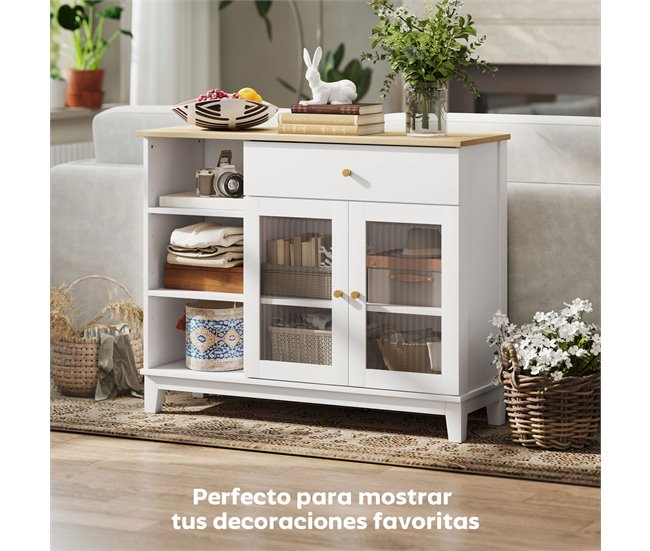 Aparador MDF e Vidro Temperado HOMCOM Branco