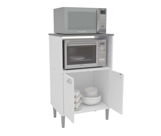 Armário auxiliar da cozinha da micro-ondas com tampa Branco/cinza