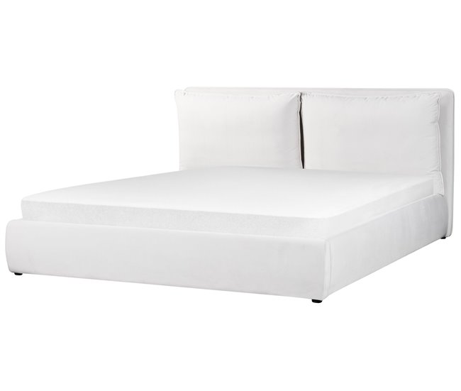 Beliani Cama com armazenamento Veludo BAJONNA 204x235 Bege