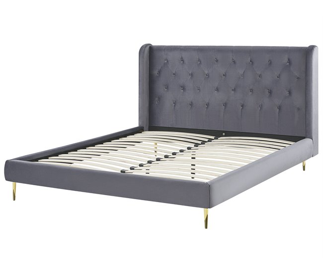 Beliani Cama com estrado Veludo FORBACH 154x218 Cinza