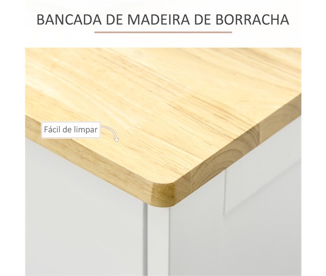 Aparador de Cozinha MDF e Madeira de Borracha HOMCOM 101 Branco