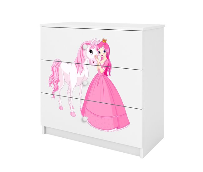 Kocot Kids Babydream Cómoda de 3 gavetas A Princesa e o Cavalo Branco