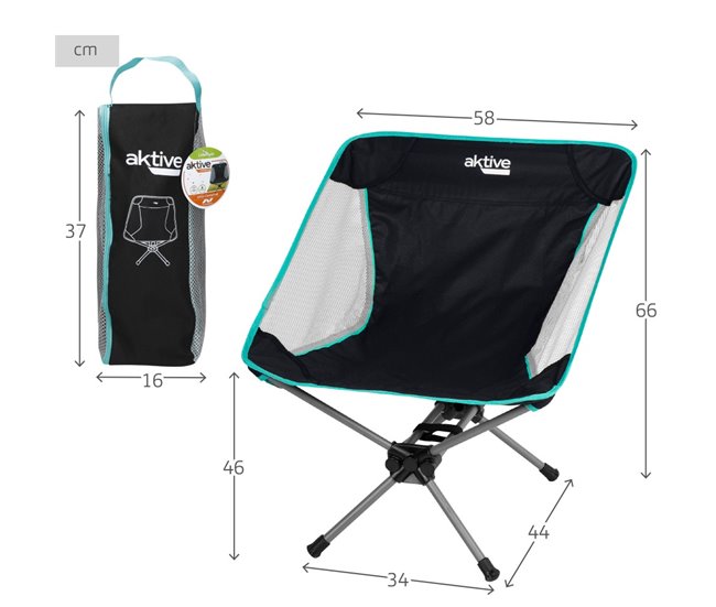 Aktive Cadeira de acampamento dobrável Preto