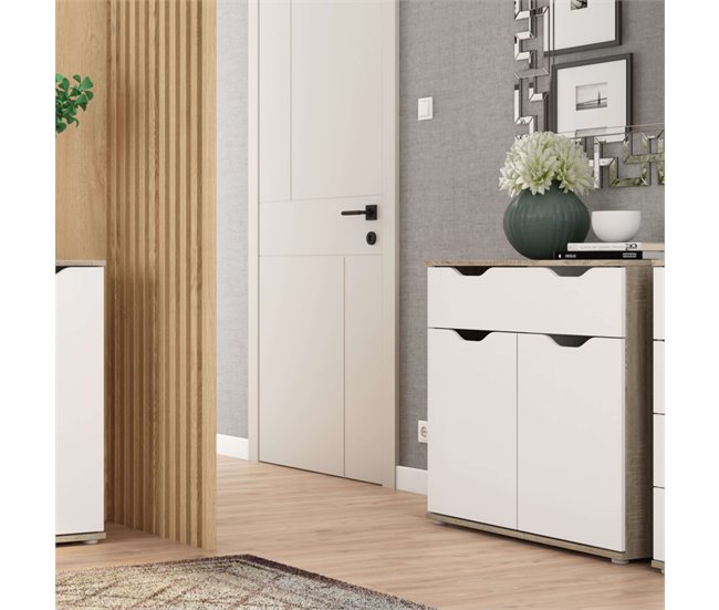 Aparador Parc para Sala com 2 Portas, 1 Gaveta e Prateleira Branco/ Madeira