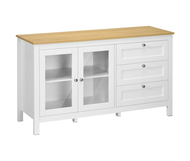 Aparador MDF, Painel de Partículas e Vidro HOMCOM 120 Branco