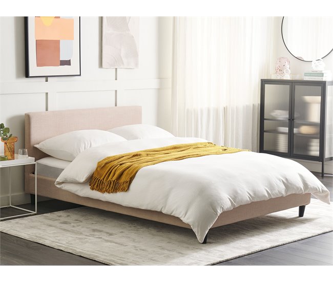 Beliani Cama com estrado Poliéster FITOU 150x214 Areia