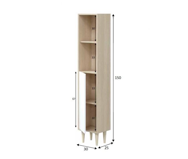 Armário coluna com efeito madeira 30 Branco/ Madeira