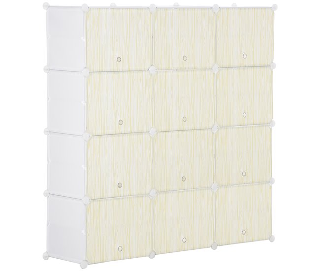 Armário Modular 12 Cubos PP e Aço HOMCOM Natural/ Branco