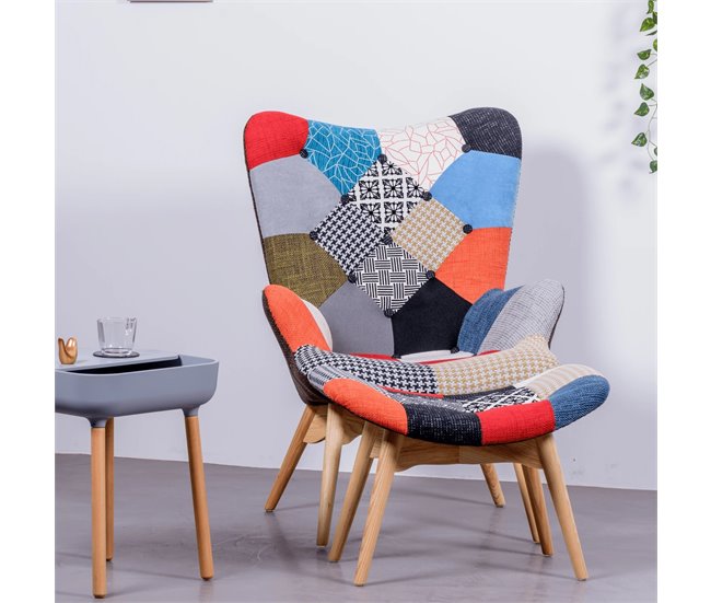 Poltrona com apoio para os pés  em patchwork - Featherston Multicor