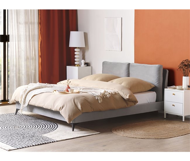 Beliani Cama com estrado Veludo MELLE 176x233 Cinza