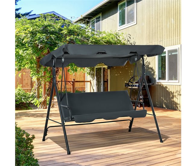Baloiço de Jardim Metal, Poliéster e Tecido Oxford Outsunny Cinza