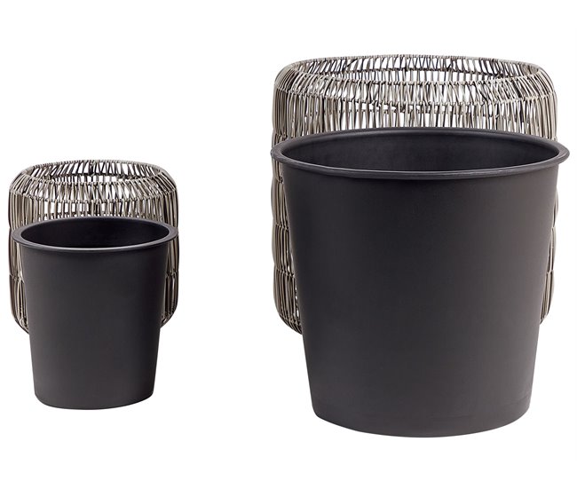 Beliani Conjunto de 2 vasos para plantas BRODIEA Castanho Claro