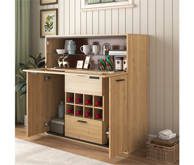 Aparador de painel de partículas com 3 portas e 2 gavetas Natural