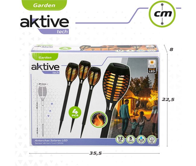 Pack 4 de jogo solar de efeito de chama Aktive Tech Preto
