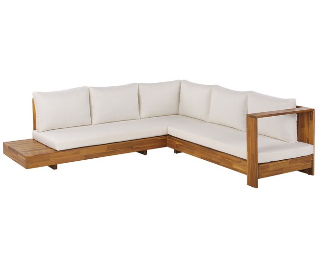 Beliani Conjunto lounge Madeira de acácia MARETTIMO Branco/ Bege