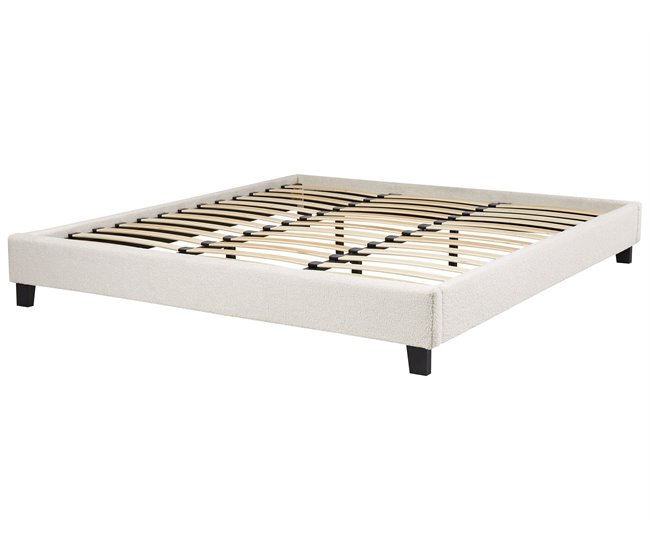 Beliani Cama com estrado Bouclé ROANNE 190x213 Creme
