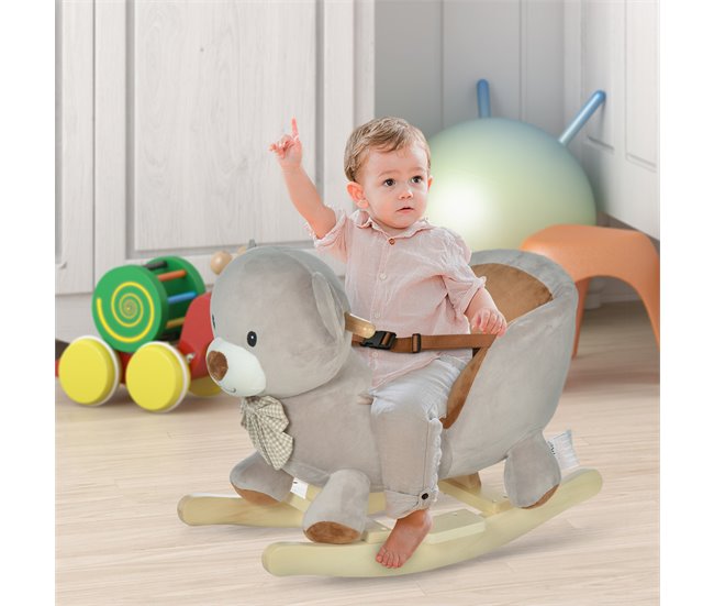 Cavalo de balanço infantil Luxuoso, Madeira, Aço HOMCOM Cinza