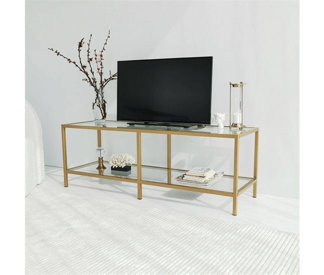 Armário de televisão de vidro Dourado